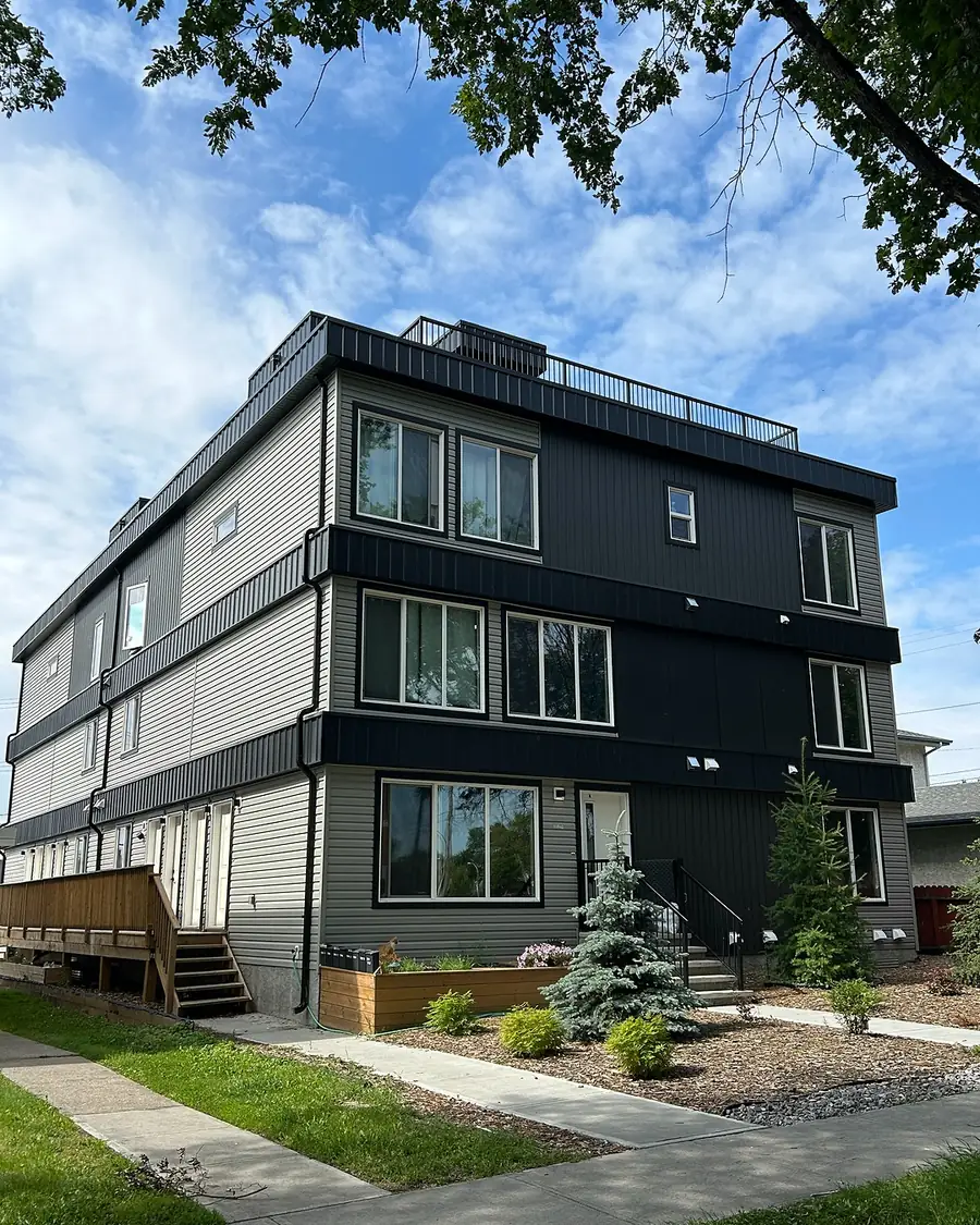 Completed three-storey multifamily infill building in Edmonton